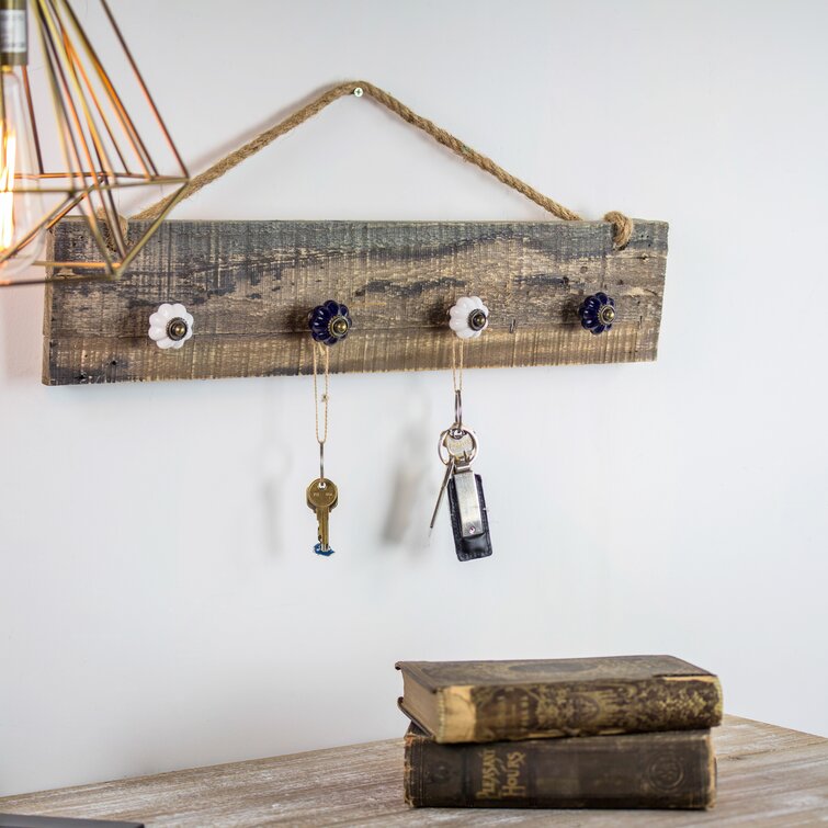 Rustic Wood Hanging Jewelry Necklace Wall Mounted Jewelry Holder